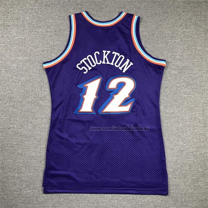 Camiseta Nino Utah Jazz John Stockton NO 12 Hardwood Classics Throwback 1996-97 Violeta